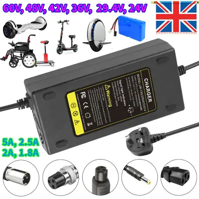 Balancing Scooter HoverBoard Power Cord E-Bike Battery Charger 60/48/36/24 Volt • £13.99