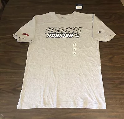 New Uconn Connecticut Huskies Champion T Shirt Mens Large L Grey Logo Spell Out • $17.57