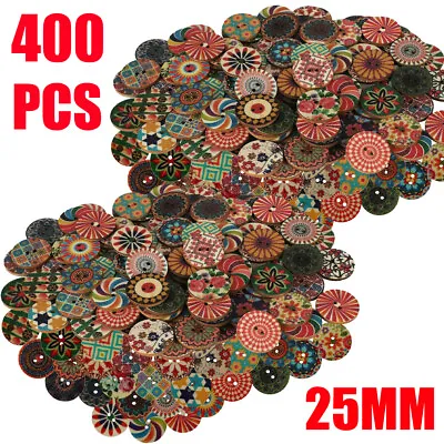 400pcs Wooden Art Buttons 25mm 2 Hole Mixed Color Vintage DIY Sewing Crafts USA • $20.85