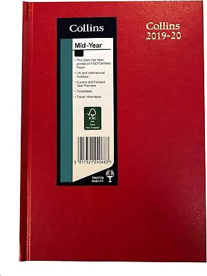 Collins 38M A5 Week To View 2019-2020 Desk Diary - Red • £4.99