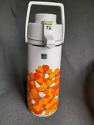 Vintage 1970s Diamond Floral Pump Vacuum Coffee Dispenser 16” Hot Cold Beverage • $22