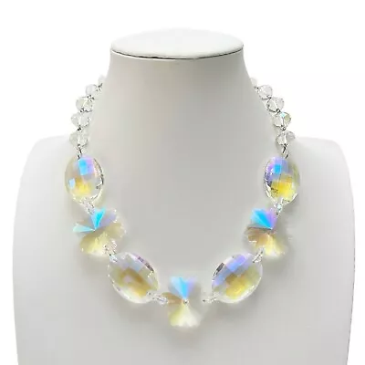 Vtg Kirks Folly Faceted Aurora Borealis AB Crystal Glass Prism Beaded Necklace • $69.99