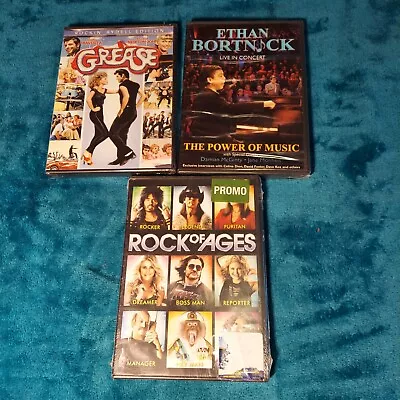 Lot Of 3 Musical DVDs Rock Of Ages Grease Ethan Bortnick Pianist • $1
