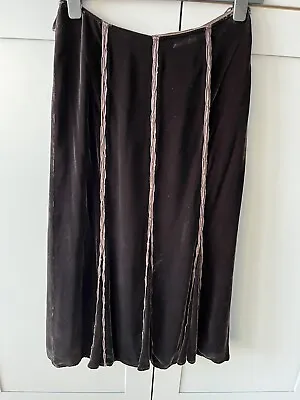 Per Una Skirt Brown Size 12R Crushed Velvet Maxi Long Flare Lined Boho • £4.99