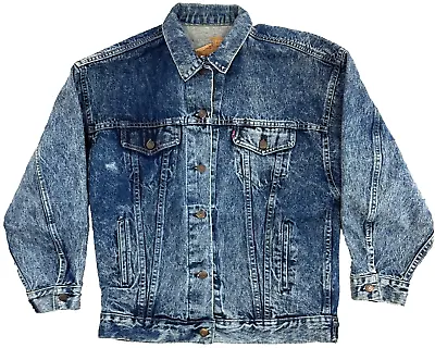 Vintage Levis Jacket Mens Medium Acid Wash Trucker Jean Made In USA Denim • $40.49