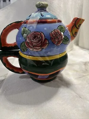 Milson & Louis Hand Painted Ceramic Tea Pot And Mug Floral Design Double Handle • $16.99