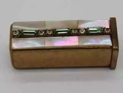 Vintage Mother Of Pearl Lipstick Case With Rhinestones - Perhaps 1950's • $35