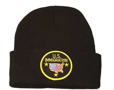 Delux Military 3D Embroidery Law Enforcement Beanie US Immigration Black • $10.45