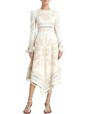 ZIMMERMANN Size 0 / AU 8 / US 4 Ivory Linen Paisley Estelle Midi Dress • $790