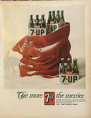 1966 7UP Soda 6-Packs Christmas VTG 1960s 60s PRINT AD Santa Sack - More Merrier • $11.77