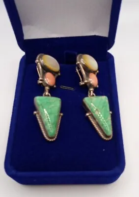 $86 • Buy Don Elizabeth Buck Reve Moonstone Coral And Variscite Sterling Silver Earrings