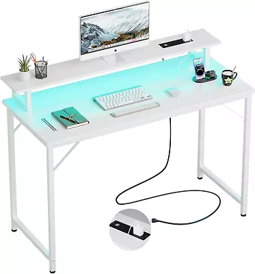 47 Inch Computer Desk With Power Outlets Gaming Desk W/ LED Lights Home Office • $99.23