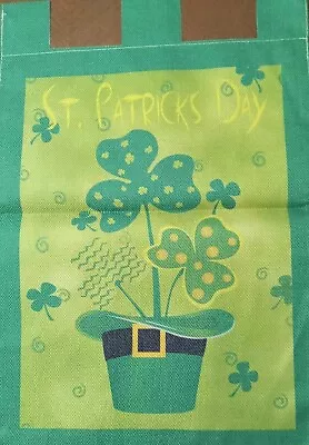 St Patrick's Day Leprechaun Flower Pot Hat W/Shamrocks 2-Sided Burlap Mini Flag • $7.50