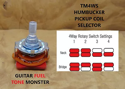 TONE MONSTER TM4WS Guitar Bass Humbucker Pickup Coil Selector Switch Neck Bridge • $12.99