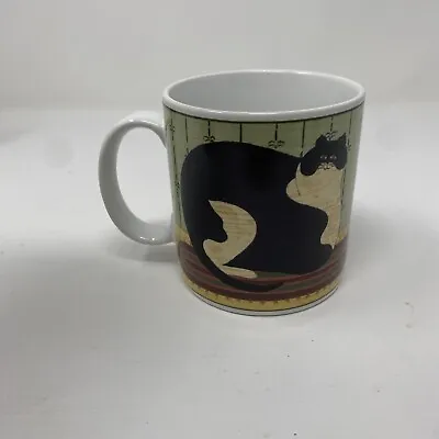 2000 Warren Kimble Cat Collection Fat Black And White Cat Coffee Cup Stoneware • $7.70