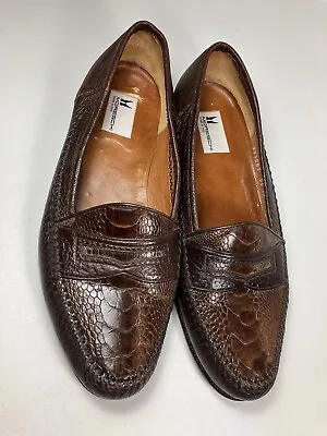 Moreschi Shoes Ostrich Leather Penny Loafers Mens US 10 Brown Slip-On • $75