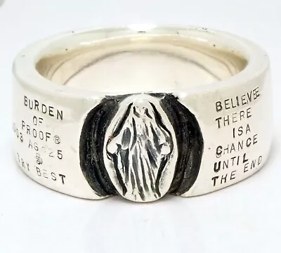 Size 10 Virgin Mary Burden Of Proof 2003 Handcrafted Silver 925 Biker Ring 18g • $59.97