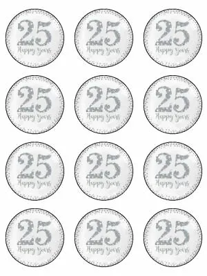 Happy Anniversary 25th 25 Happy Years Edible Cupcake Toppers Wafer Icing X 12 • £4.14