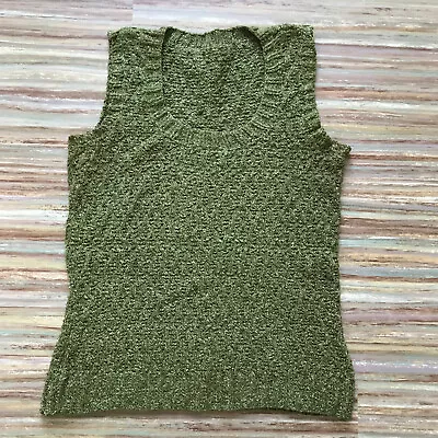 Hand Knit Textured Sweater Vest Moss Green Elsebeth Lavold Silky Wool Yarn • $22.13