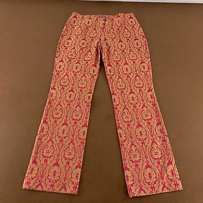 Sigrid Olsen Women's 6 Pink Gold Floral Mid Rise Flat Front Straight Leg Pants • $19.27