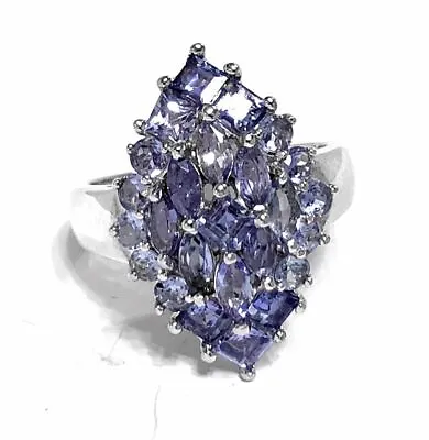 Natural Tanzanite AAA Quality Cluster 925 Sterling Silver Ring White Gold Over • $67.99