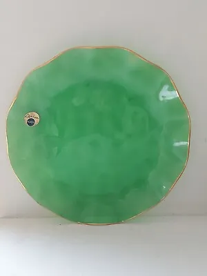 Rare Vintage Green Chance Glass Plate Ripple Gold Tone Trim 9.5  Made In England • £26