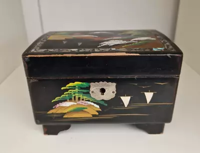 Vintage Black Lacquer  Handpainted Jewellery Box Musical Japanese • £9.99