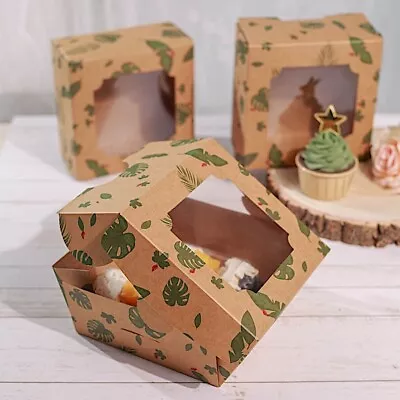 12 BROWN 6  Tropical Leaf Dessert Bakery CAKE BOXES With Window Party Supplies • $15.76