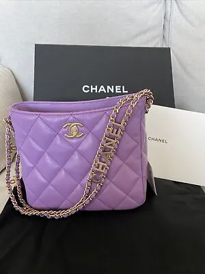 Chanel Small Purple Hobo Bag Logo Chain Quilted Lambskin NWT • $5995