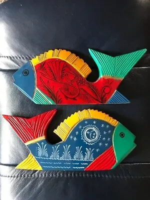 Vintage Mexican Folk Art Carved And Painted Wooden Fishes • $23