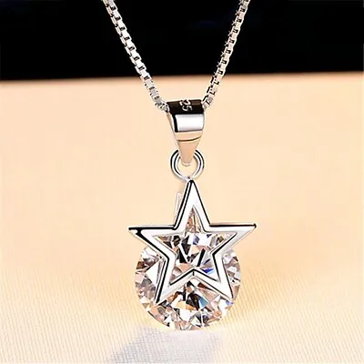 Crystal Stone Star Pendant Chain 925 Sterling Silver Womens Girls Jewellery Gift • £3.45