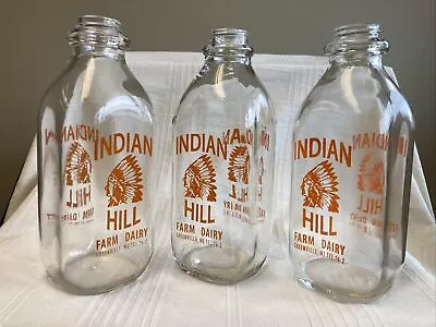 Vintage Quart Milk Bottles Indian Hill Farm Dairy Greenville Maine Chief Bottle • $34.99