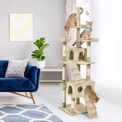 Cat Trees Scratching Post For Large Cat Scratcher Hammock Tower House Cream 210C • $180.78