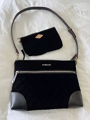 MZ WALLACE Crosby Black Velvet Shoulder Bag | Clutch Leather Trim | Pouch NWOT • $110