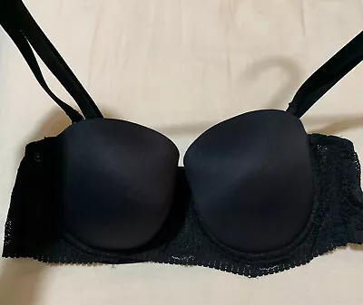 M&S SUMPTUOUSLY SOFT UNDERWIRED STRAPLESS MULTI-WAY BRA IN BLACK Size 36B • £12.99