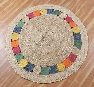 Rug Jute Round Designer Hand Braided Round Carpet Floor Mat Area Rag Rug • £28.70