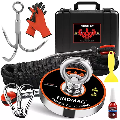 Magnet Fishing Kit With Case 1500 LBS Pulling Force Super Strong Fishing Magnets • $52.99