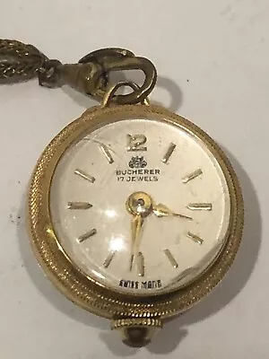 Vintage Bucherer Pendant Watch Necklace Skeleton Panoramic Ball 17J Swis • $29.95