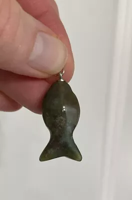 Vintage Dark Jade Sterling Silver Fish Pendant Charm • $18.36