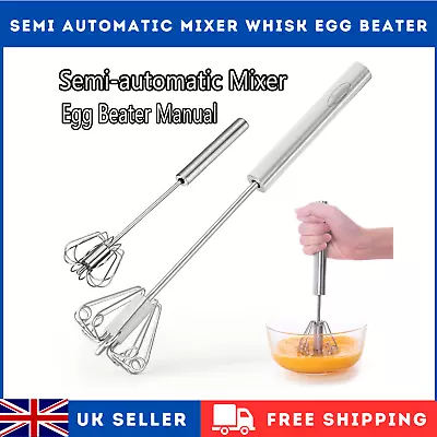 2PK Semi-Automatic Egg Whisk Hand Push Egg Beater Stainless Steel Blender Mixer • £4.65