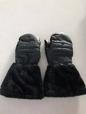 Vintage Snowmobile Black Leather Faux Fur Mittens Mens/Womans Size Medium  • $14.99