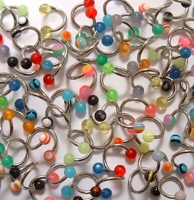 Pack Of 10 X Spiral Bars - Twist Twister Belly Rings With Acrylic Balls - 1.6mm • £6.99