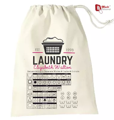 Personalised 100% Cotton Laundry Sack- Any Name - Ideal Student Uni Gift • £9.50