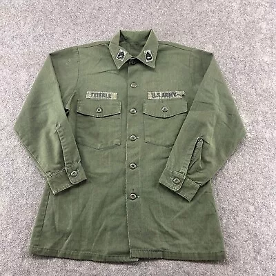 VINTAGE US ARMY Shirt Mens 15.5 Green OD Vietnam Long Sleeve Fatigue Jungle 60s • $11.99