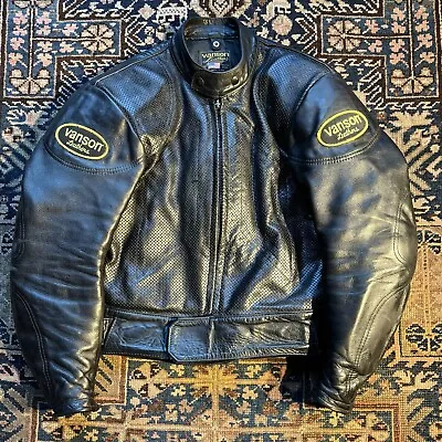 Vanson Leather Motorcycle Jacket 42 Black Mens Made In USA • $400