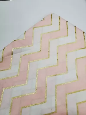 Michael Miller Fabric Metallic Gold Pink Chevron Cotton White Sew Holiday 1 YARD • $9.90