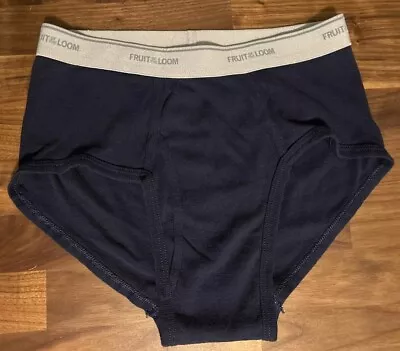 Vintage FRUIT OF THE LOOM Gray Band Spellout Blue Men's Fashion Briefs SIZE L • $20