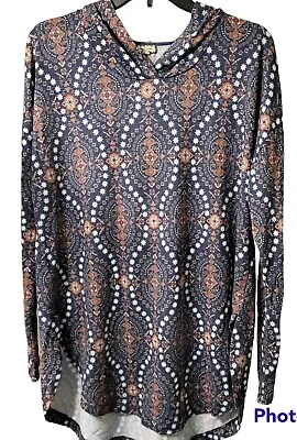 Moroccan Inspired Women's Shirt Pullover With Hood Long Sleeves Size Large • $10.49