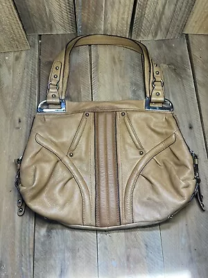 B Makowsky Hand Bag Nutmeg Hobo Purse Pebbled Leather Leapord Lining Pocketbook • $24.99