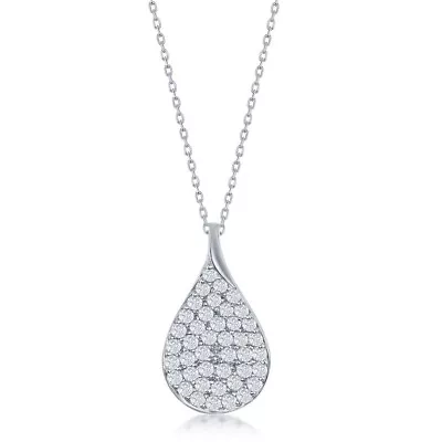 Sterling Silver Micro Pave CZ Pear-Shaped Necklace • $38